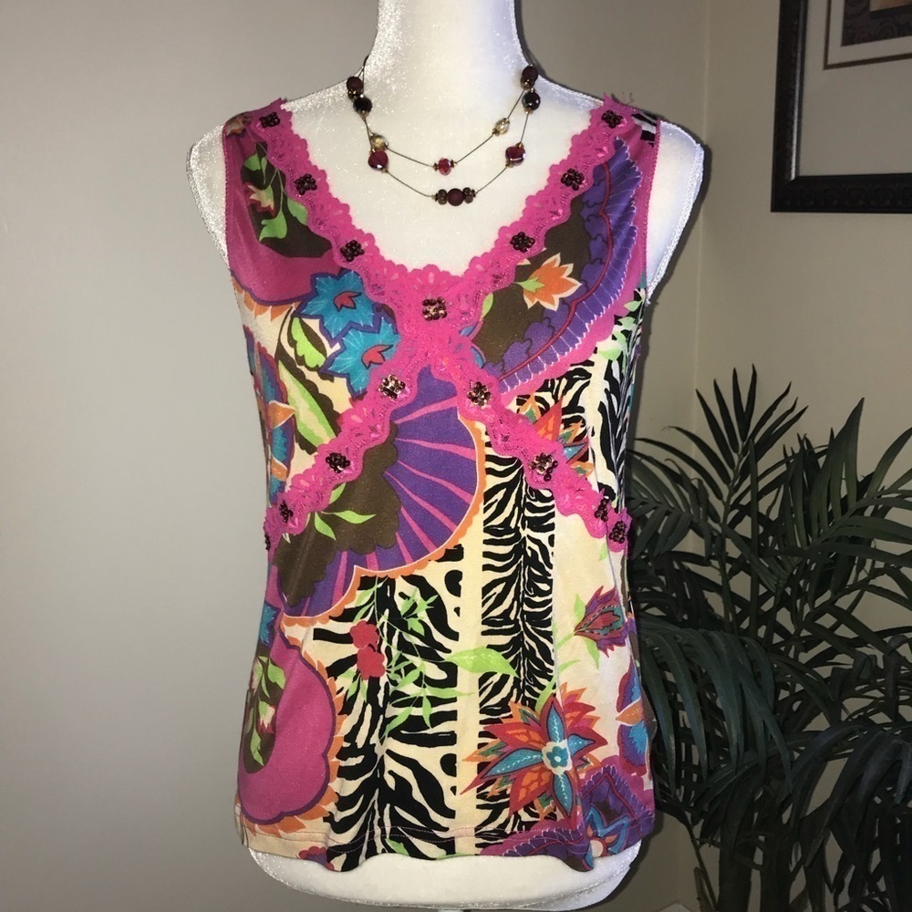 Dolcetti Silk Cotton Blend Sleeveless Tank Top M